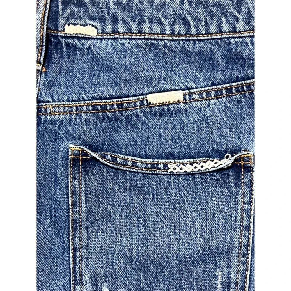 Free People Lace Up Denim‎ Micro Mini Skirt Blue Distressed Raw Hem Size 28 Boho